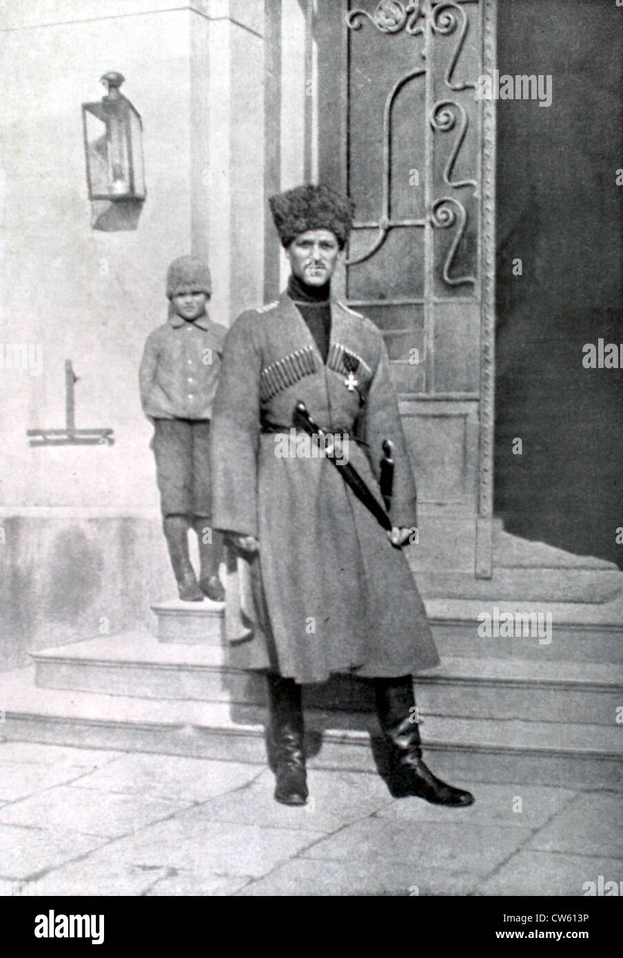 World War I. Grand-duke Mikhail Alexandrovich, brother of Nicholas II, in cossack uniform (1917) Stock Photo