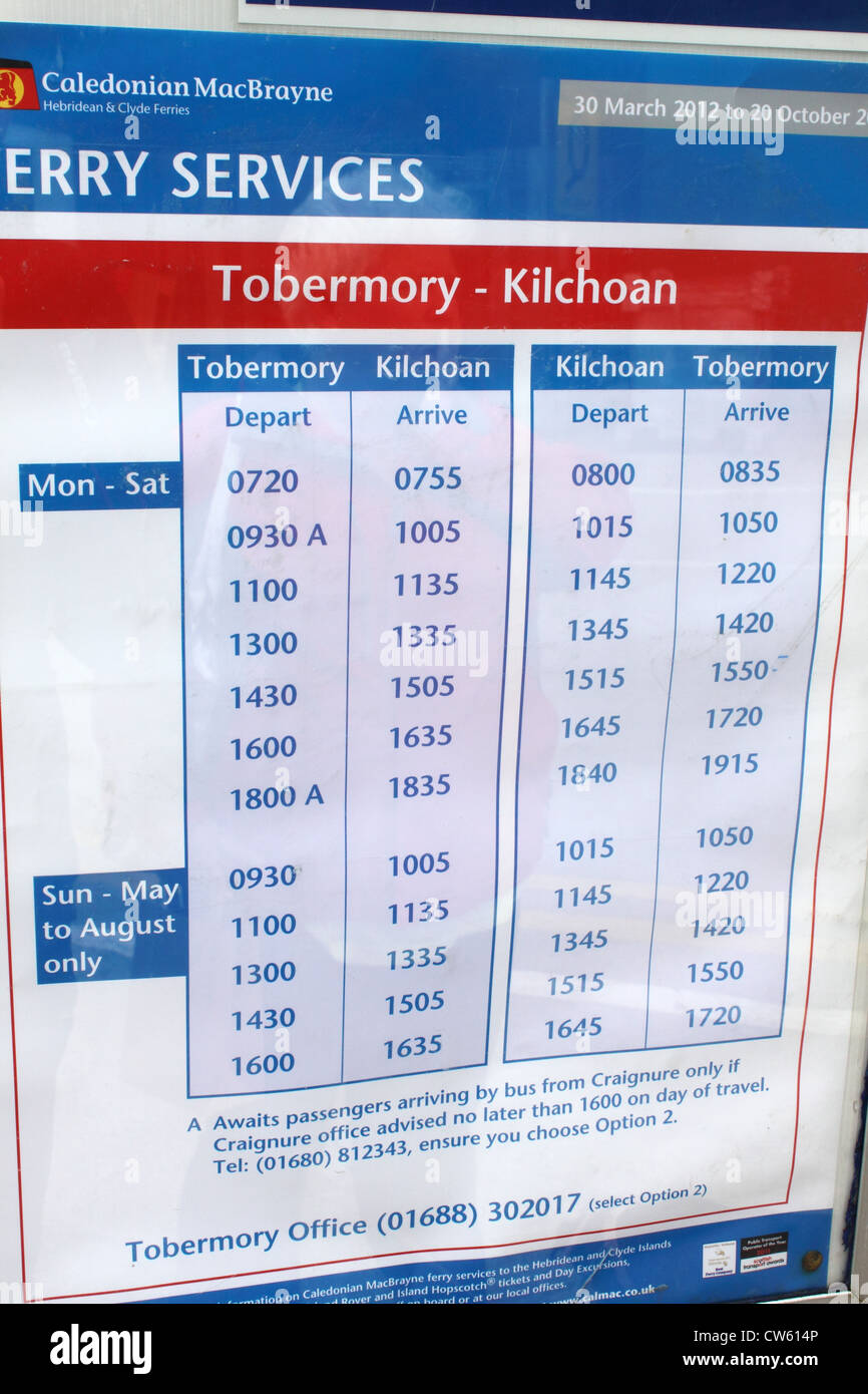 Calmac ferry timetable on the Tobermory to Kilchaon sailing in the west
