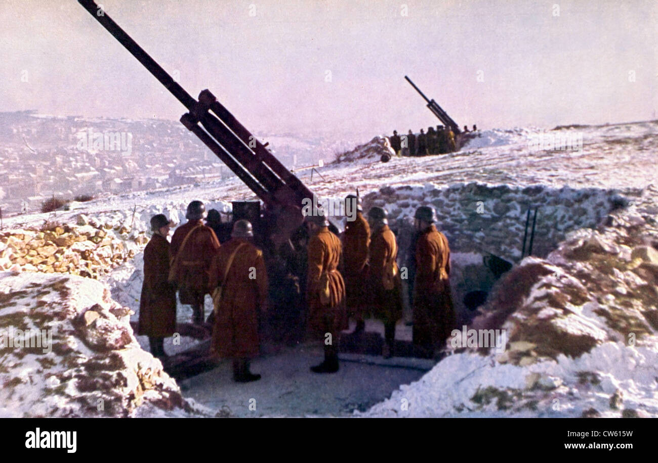 World War II. The Hungarian army guarding the Danube (1941) Stock Photo