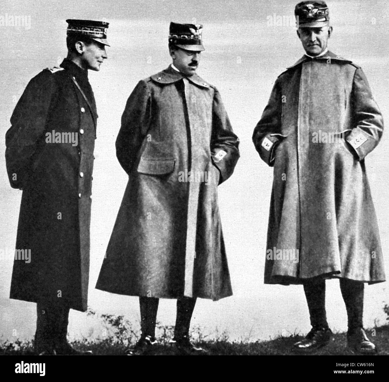 World War I. Duke Abruzzi witnessing bombardment town Gorizia in company Count Turin Duke Aosta (1915) Stock Photo