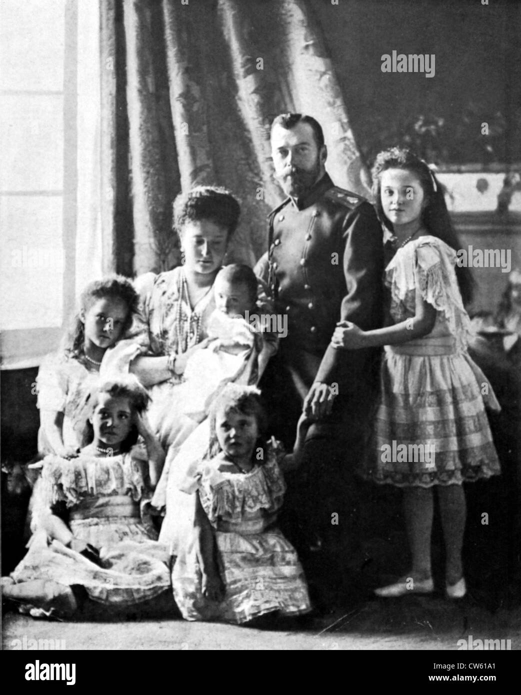 The imperial family of Russia around Czar Nicholas II (1905 Stock Photo
