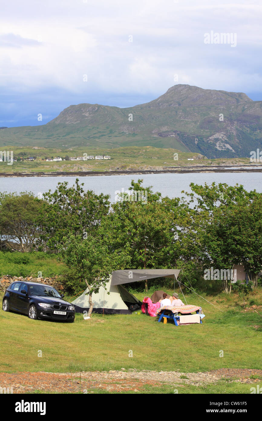 Couple camping near Kilchoan, Ardnamurchan peninsula, West of Scotland Stock Photo