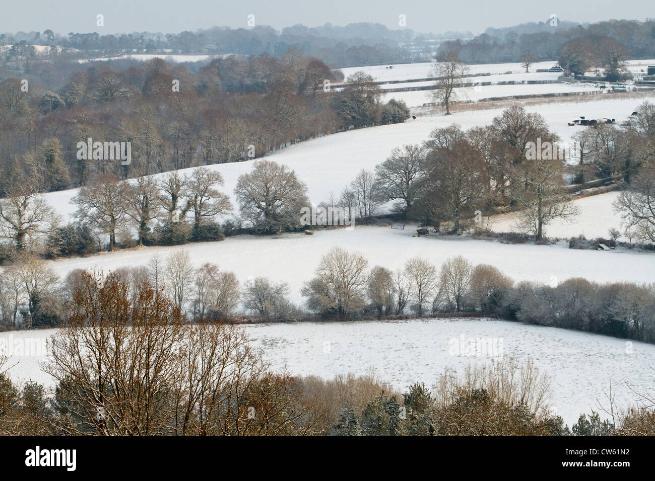 SUSSEX COUNTRYSIDE in the snow, Ardingly, West Sussex, UK. Stock Photo