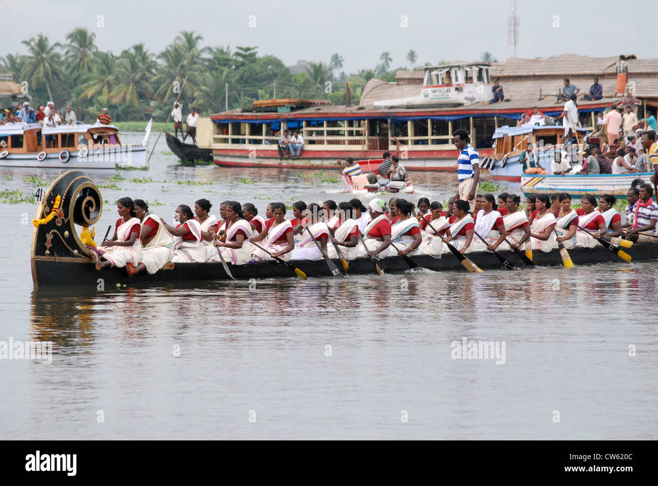 womens in  snake boat race at alleppey,kerala,india. this is from  kerala backwaters. Stock Photo