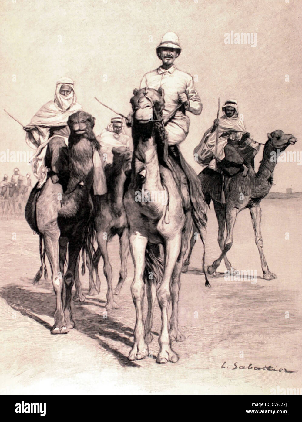 Mr. Foureau and his escort during the Foureau-Lamy exploration mission in the Sahara (1900) Stock Photo