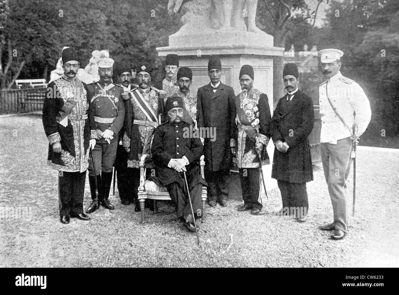 Shah of Persia Mozaffer-ed-Dîn and his escort on a visit to Warsaw (1900) Stock Photo