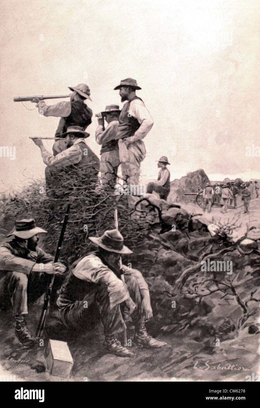 Boer War.  Atillery battery protecting the Boers retreat (1900) Stock Photo