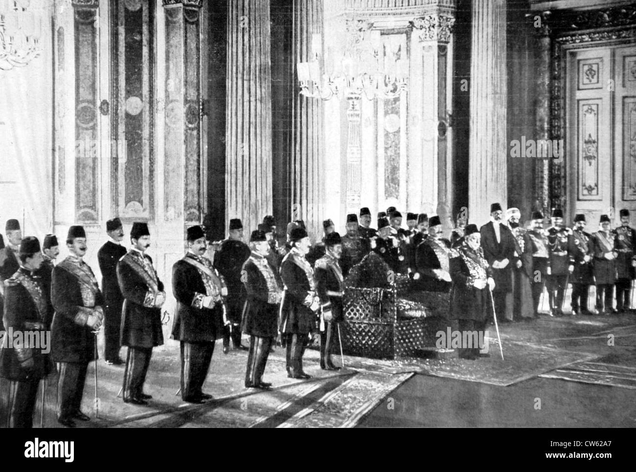 Sultan Mehmed V during a ceremony at the Dolma-Baghtche Palace in Constantinople, 1911. Stock Photo