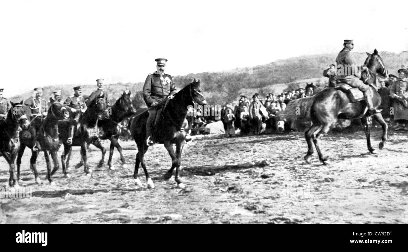 Balkan War. At a Bulgar camp, King Ferdinand of Bulgaria visiting the investing lines, in 1912. Stock Photo