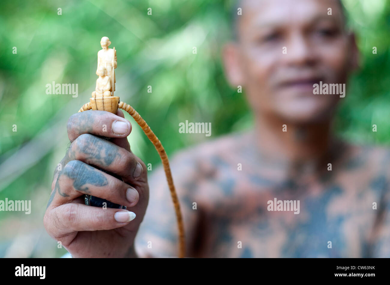 Sak Yan master,Ajahn Gop of Ayuthaya, Thailand. Sak Yan are the mystical tattoos popular in Thailand. Stock Photo