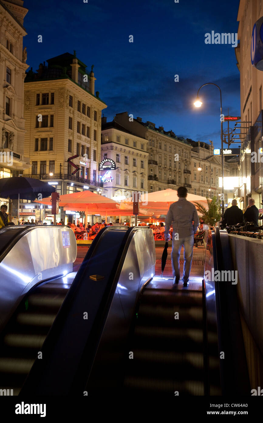 Mechanical stairs to the stephansplatz metro in Vienna Stock Photo