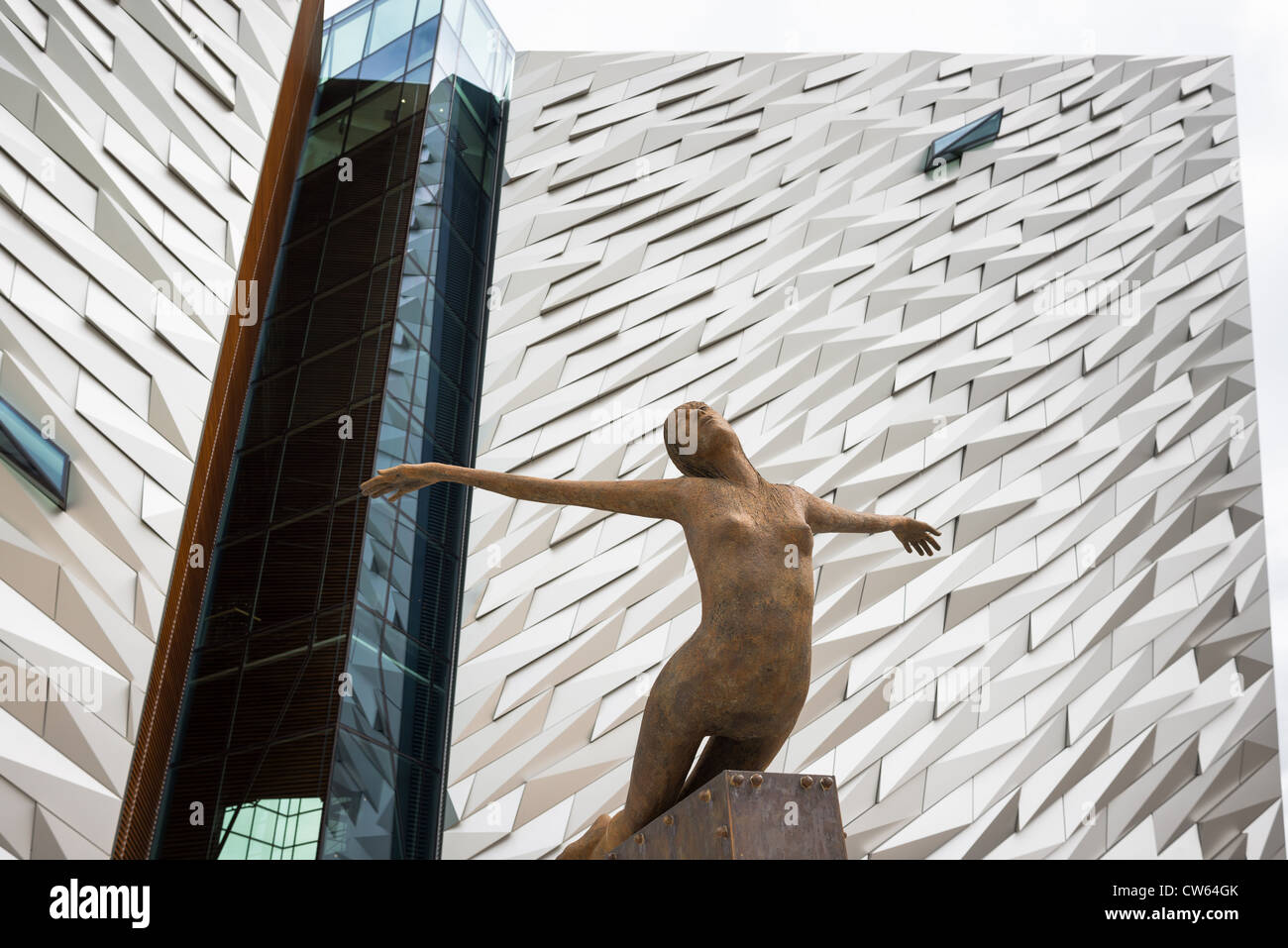 Titanica sculpture in front of Titanic Belfast visitor attraction and monument in Titanic quarter of Belfast, Northern Ireland. Stock Photo
