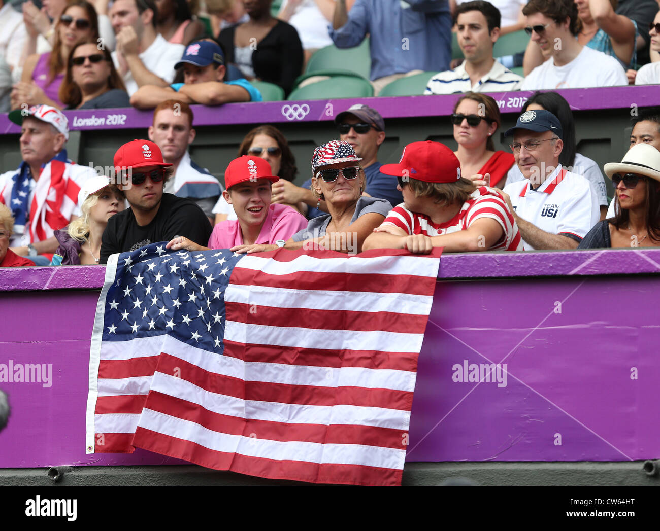 US fans with flag at the Olympic Tennis event at Wimbledon,London 2012 Stock Photo Alamy