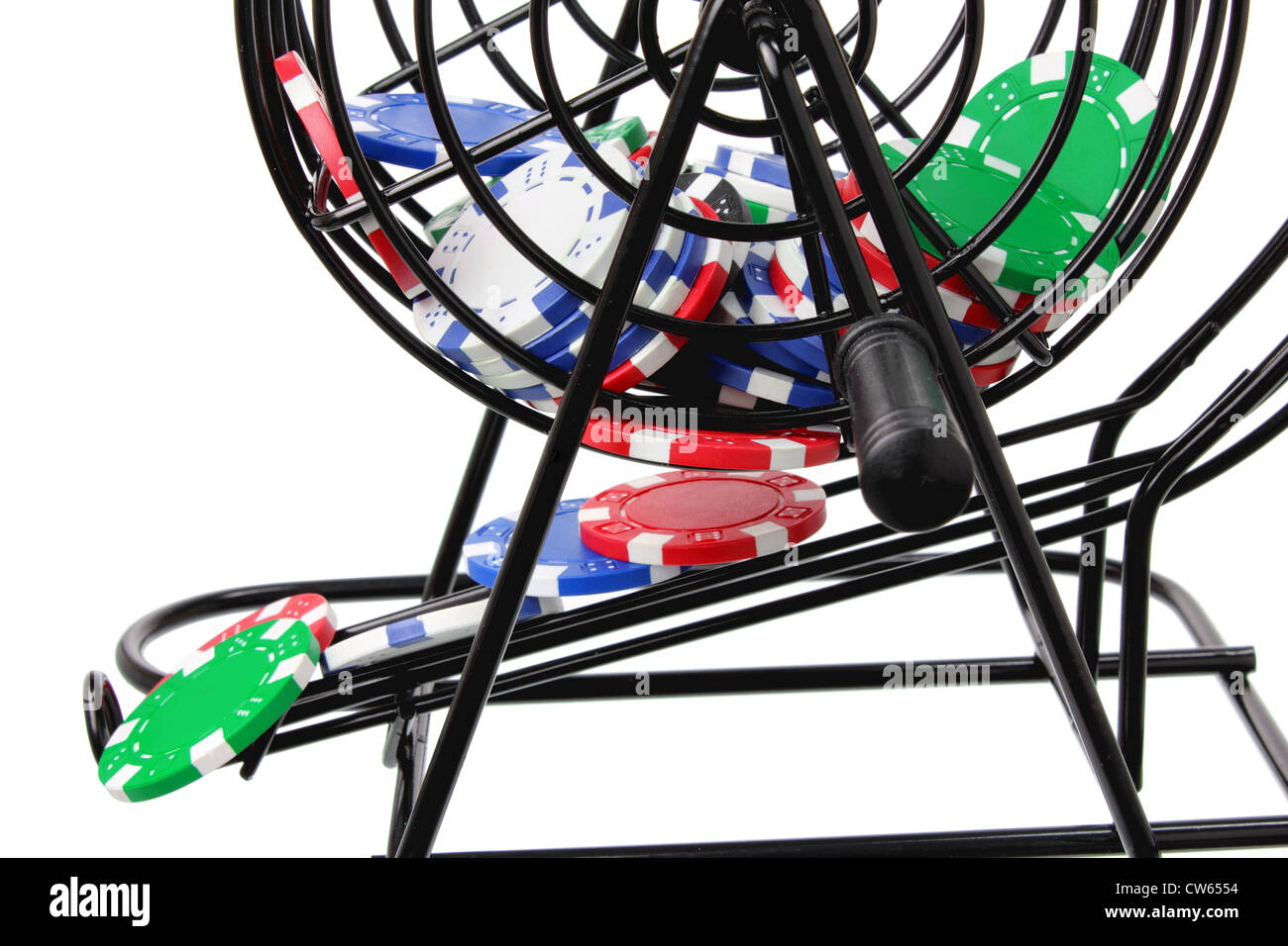 Bingo Game Cage with Poker Chips Stock Photo Alamy