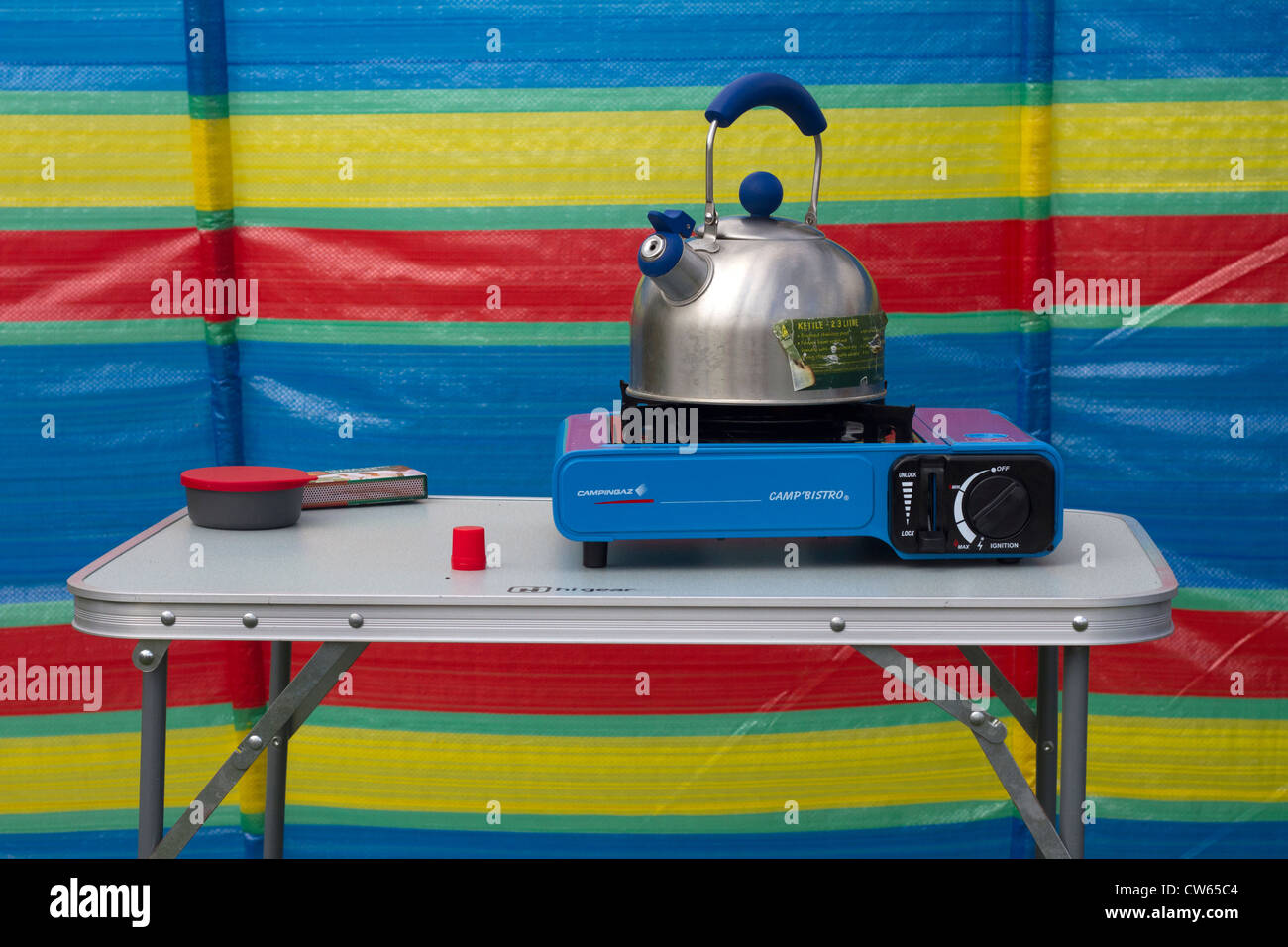 Camping stove and kettle Stock Photo Alamy