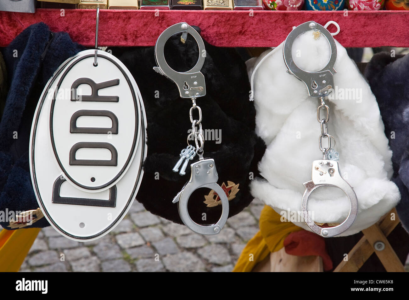 Europe, Germany, Brandenburg, Berlin, Checkpoint Charlie, souvenirs for the tourists Stock Photo