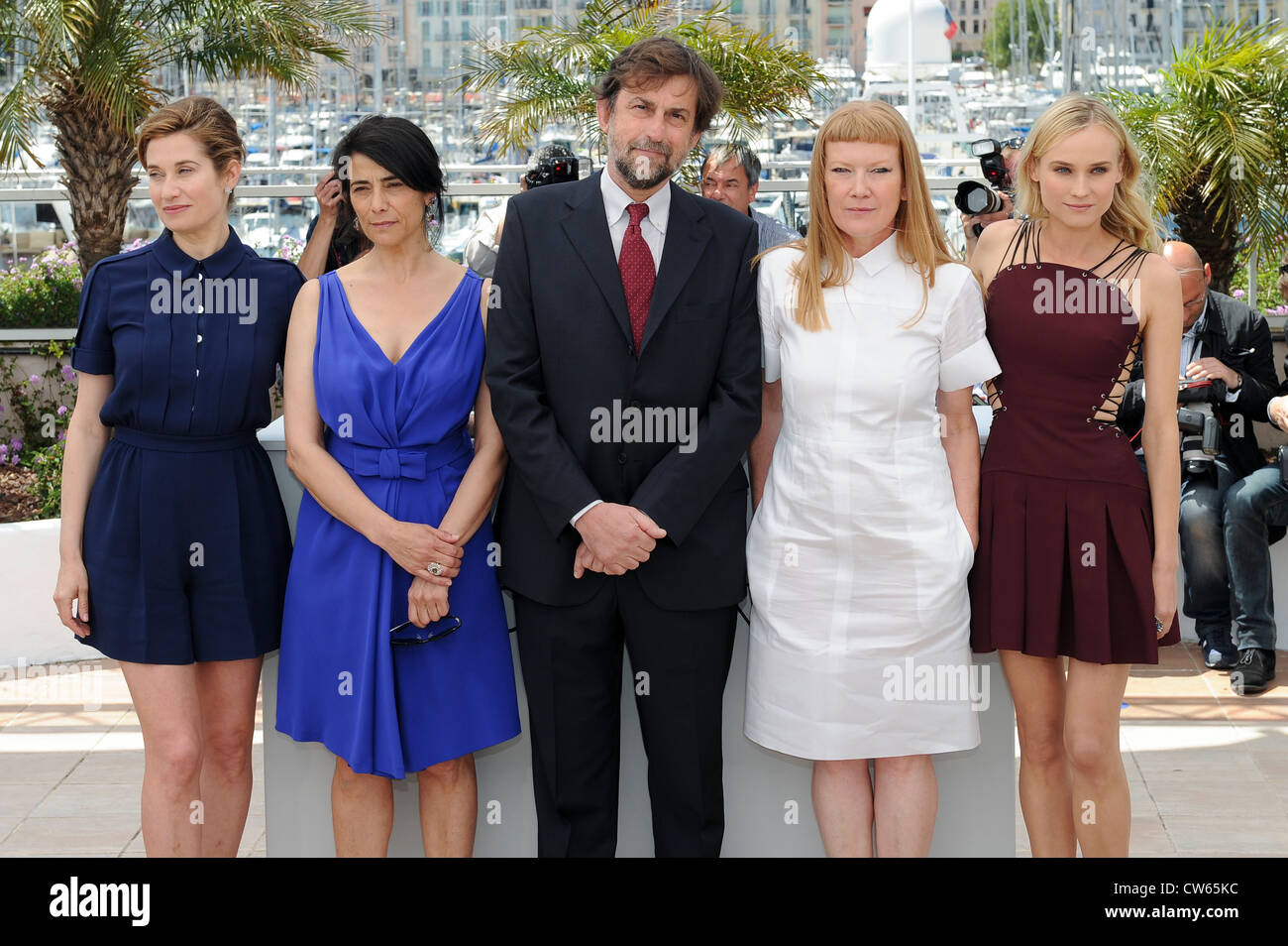 Diane Kruger, Andrea Arnold, Nanni Moretti, Hiam Abbass, and Emmanuelle Devos during a photo call for the members of the jury. Stock Photo