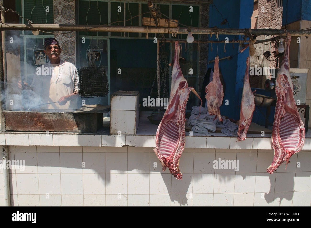 meat for sale in the ancient medina in Marrakech, Morocco Stock Photo