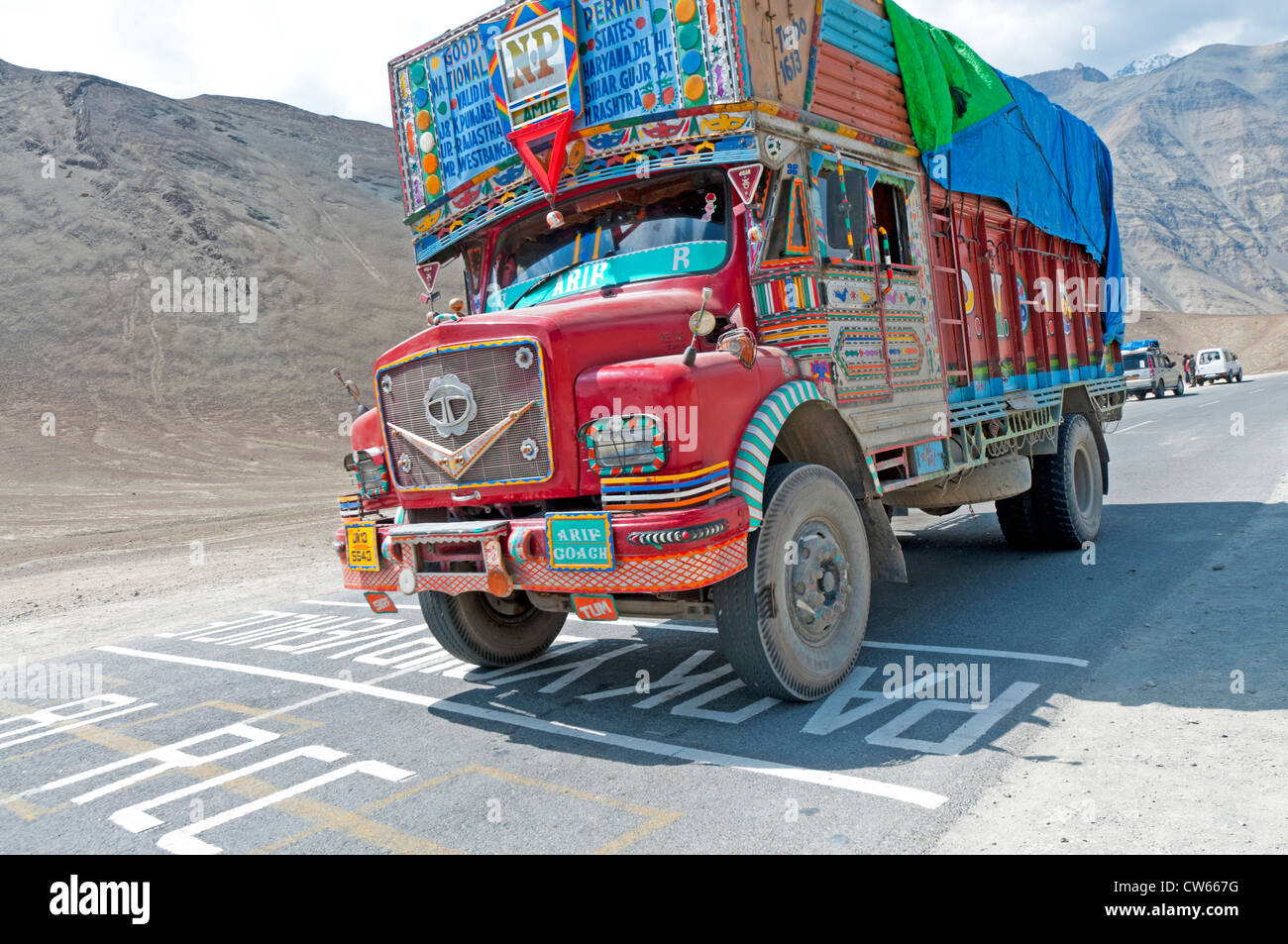 Typical colorfullydecorated Indian truck (lorry) at Hill on