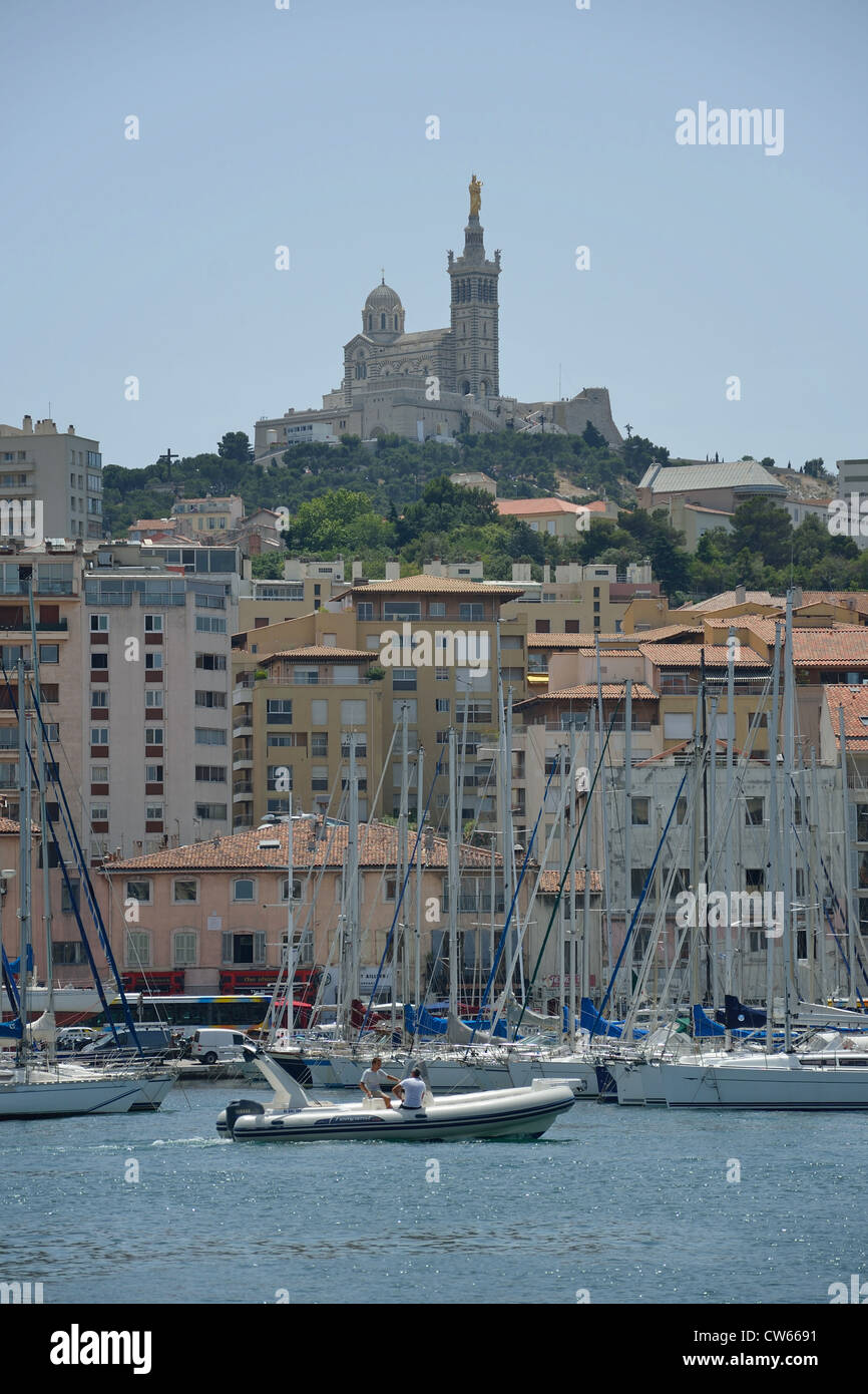 Vieux-Port de Marseille and Notre-Dame de la Garde, Marseille, Bouches-du-Rhône Department, Provence-Alpes-Côte d'Azur, France Stock Photo