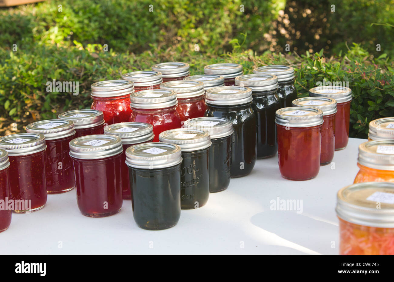 Preserves for sale at farmers market Stock Photo