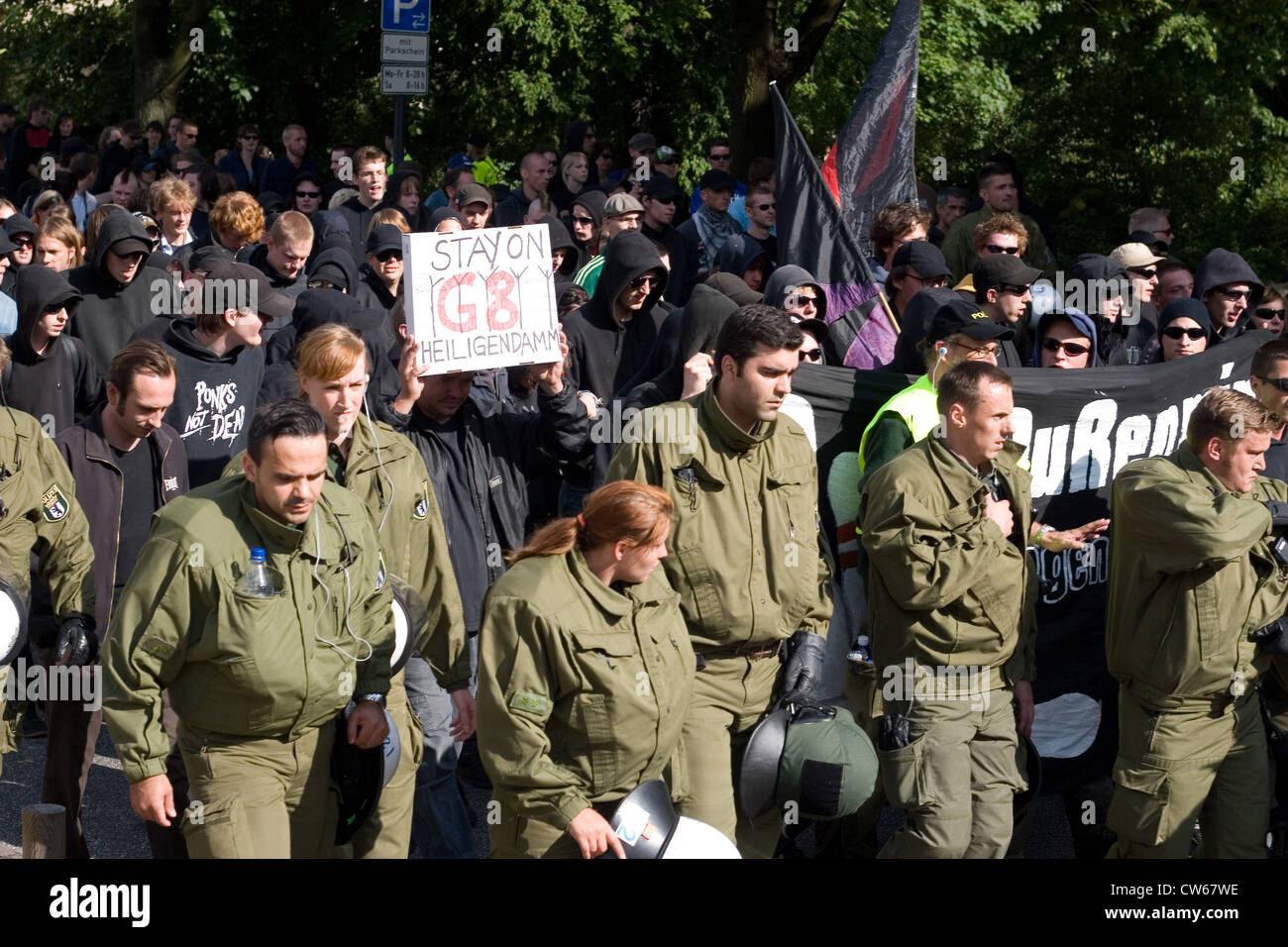 policemen and protesters, Germany, Brandenburg, Potsdam Stock Photo