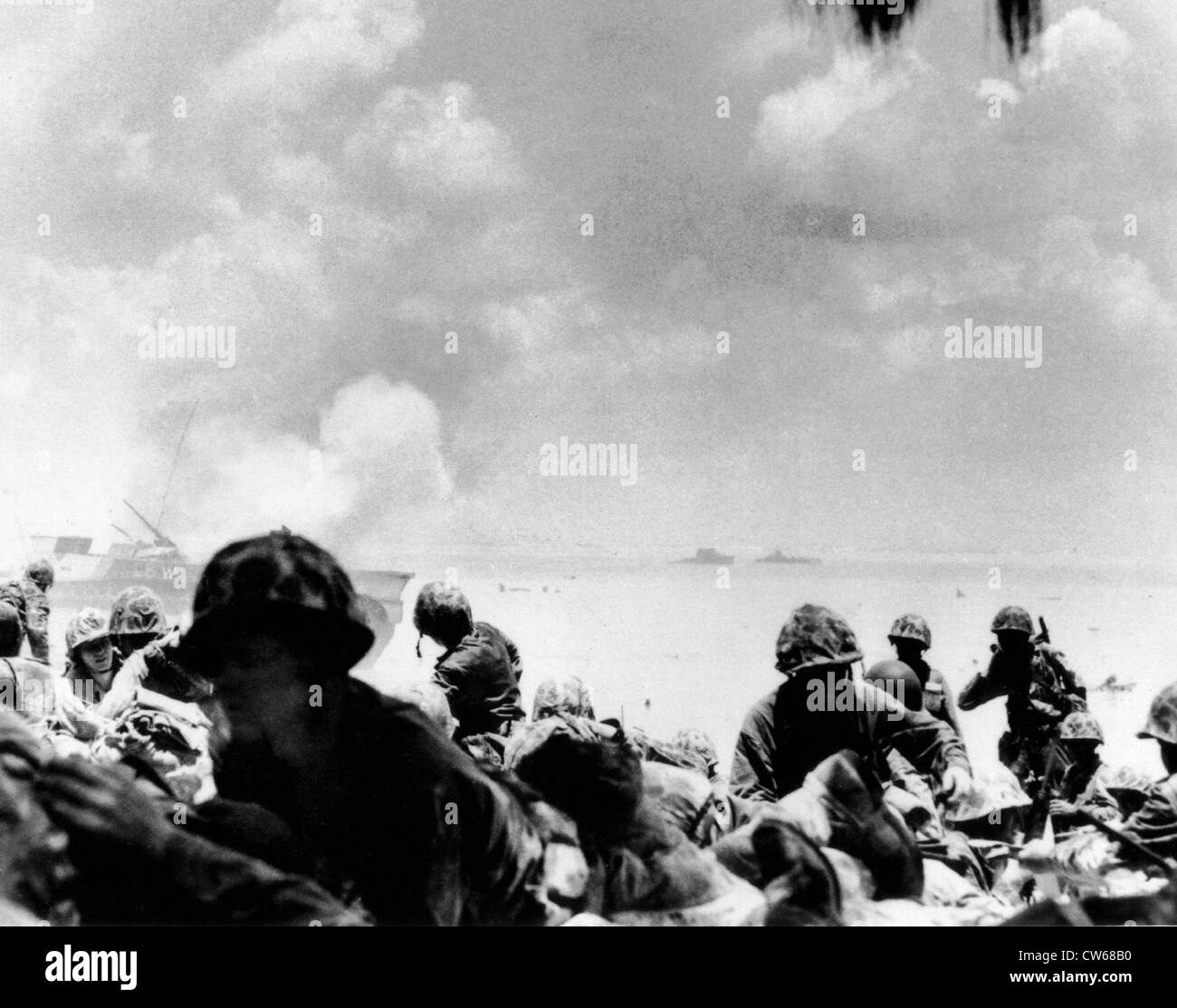 American Marines on a Saipan beach, June 1944 Stock Photo
