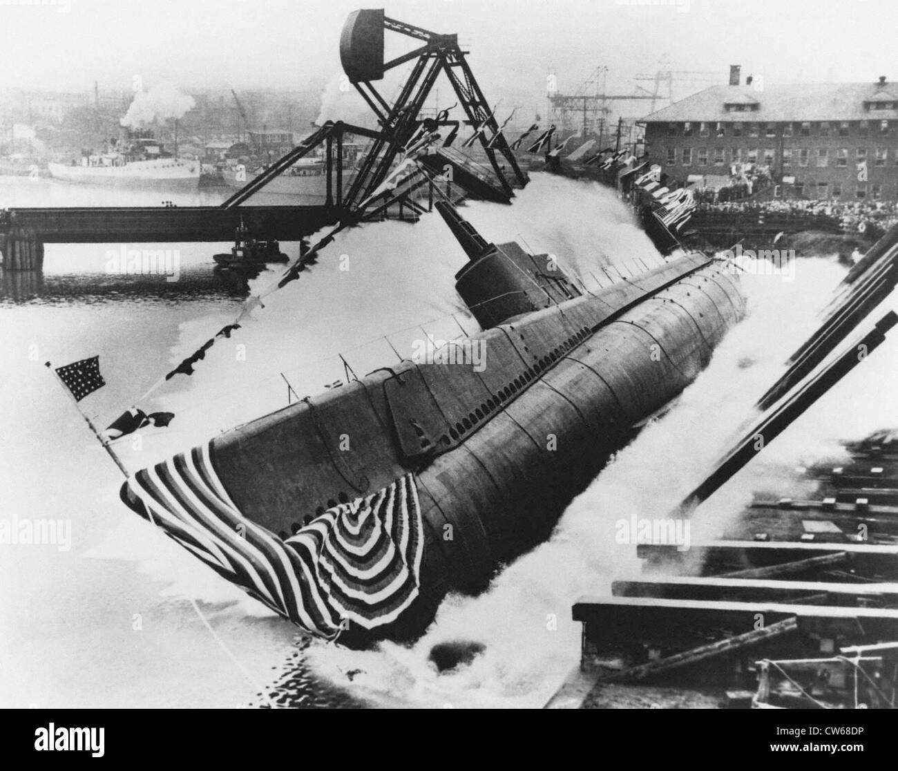 Submarine launch in the USA, 1943-1944. Stock Photo