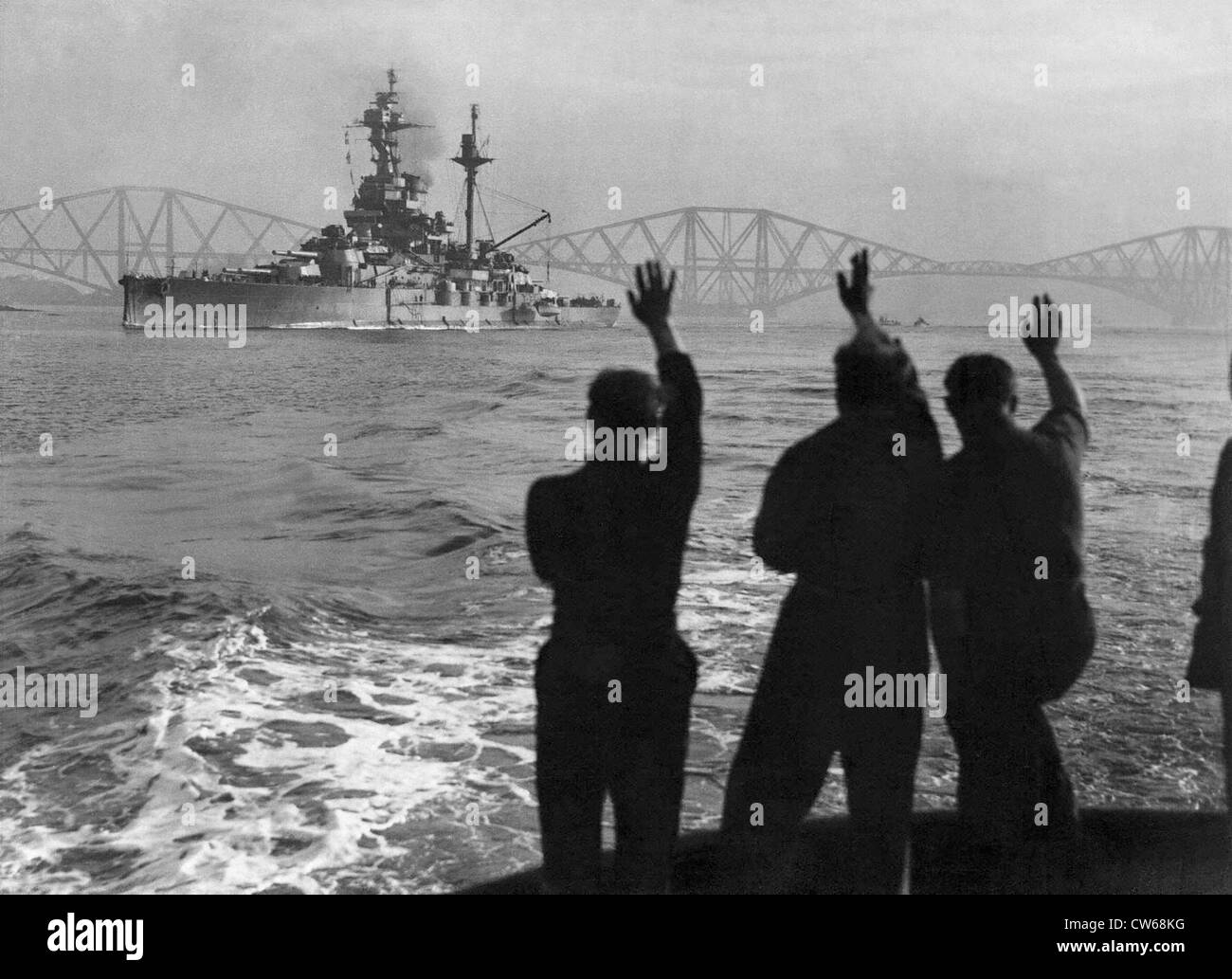 British  battleship 'HMS Royal Sovereign' returning from the U.S.S.R., 1949 Stock Photo