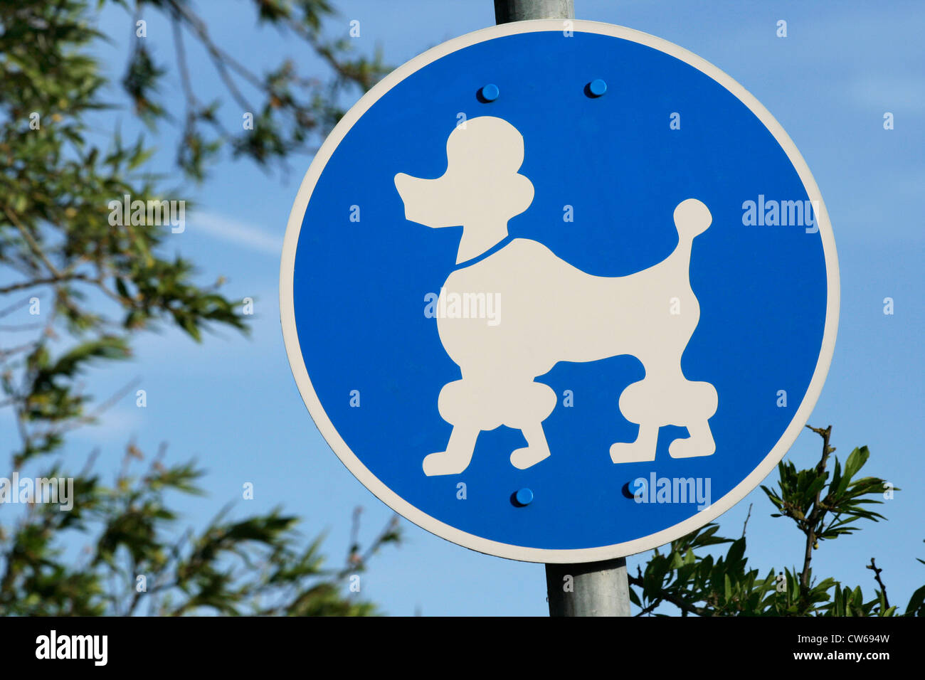 funny sign with a poddle indicating on the dog beach - dogs permitted, Germany, Schleswig-Holstein, Kellenhusen Stock Photo