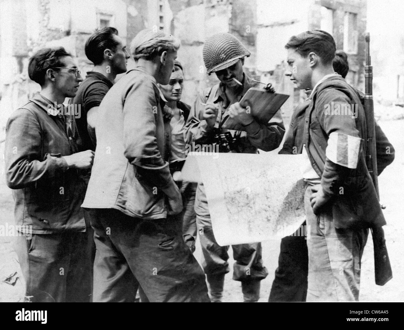 Second French Armored Division in Barenton (France) summer 1944. Stock Photo