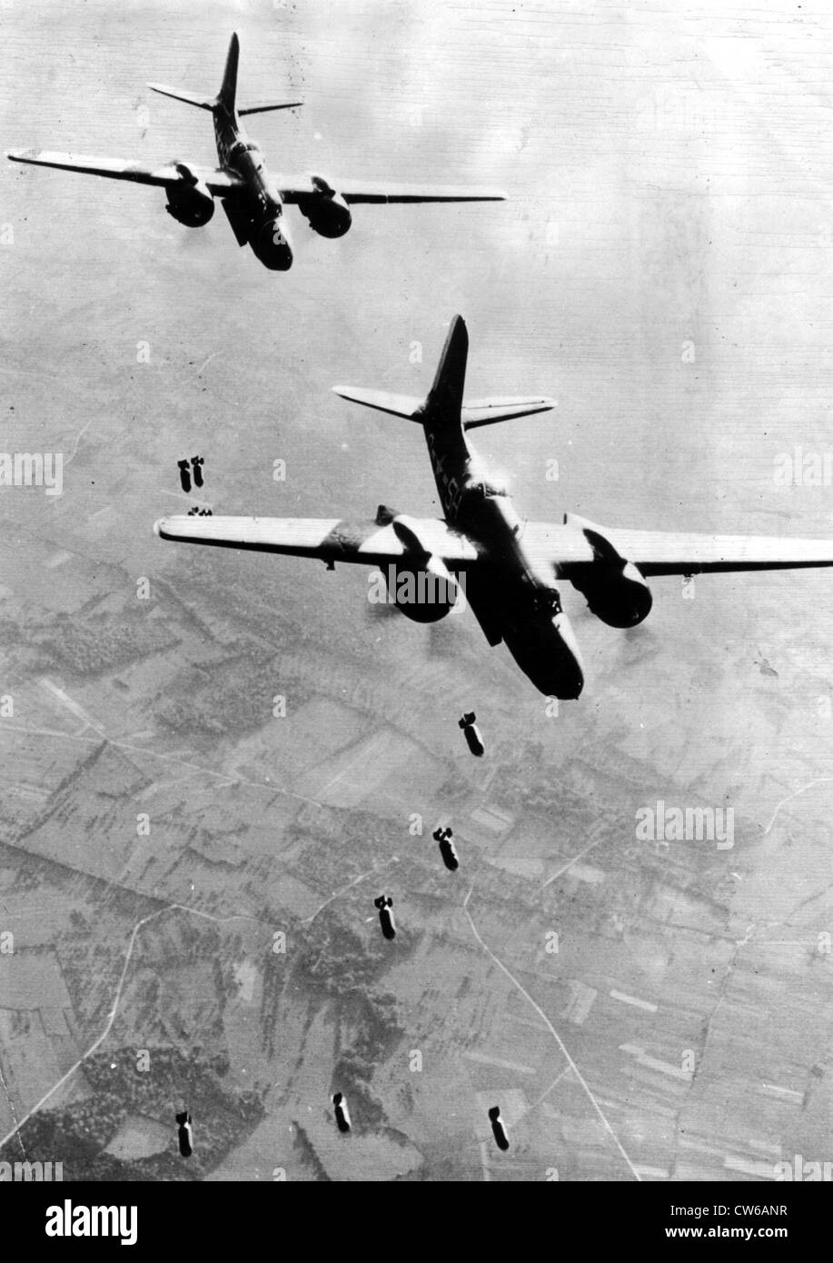 A-20 Havocs of the 9th U.S Air Force unload their bombs (Pas-de-Calais, France) 1944 Stock Photo