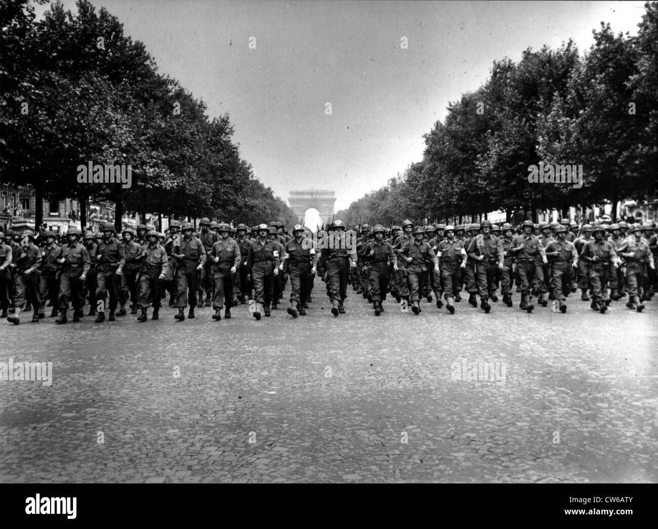 American Soldiers march through Paris (France) August 25, 1944 Stock