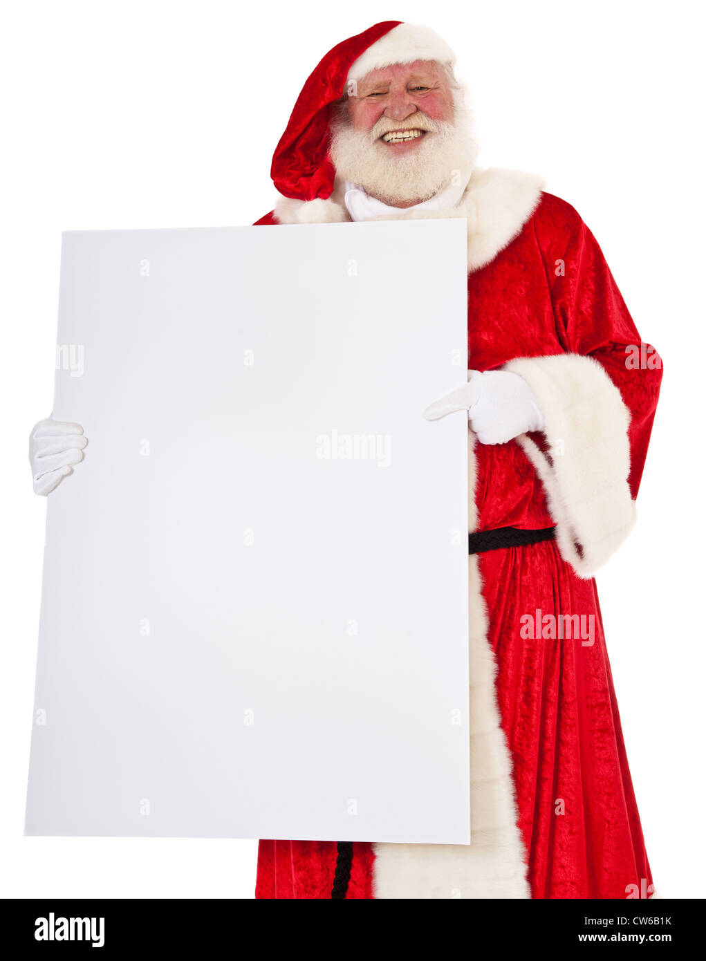 Santa Claus holding blank white sign. All on white background Stock ...
