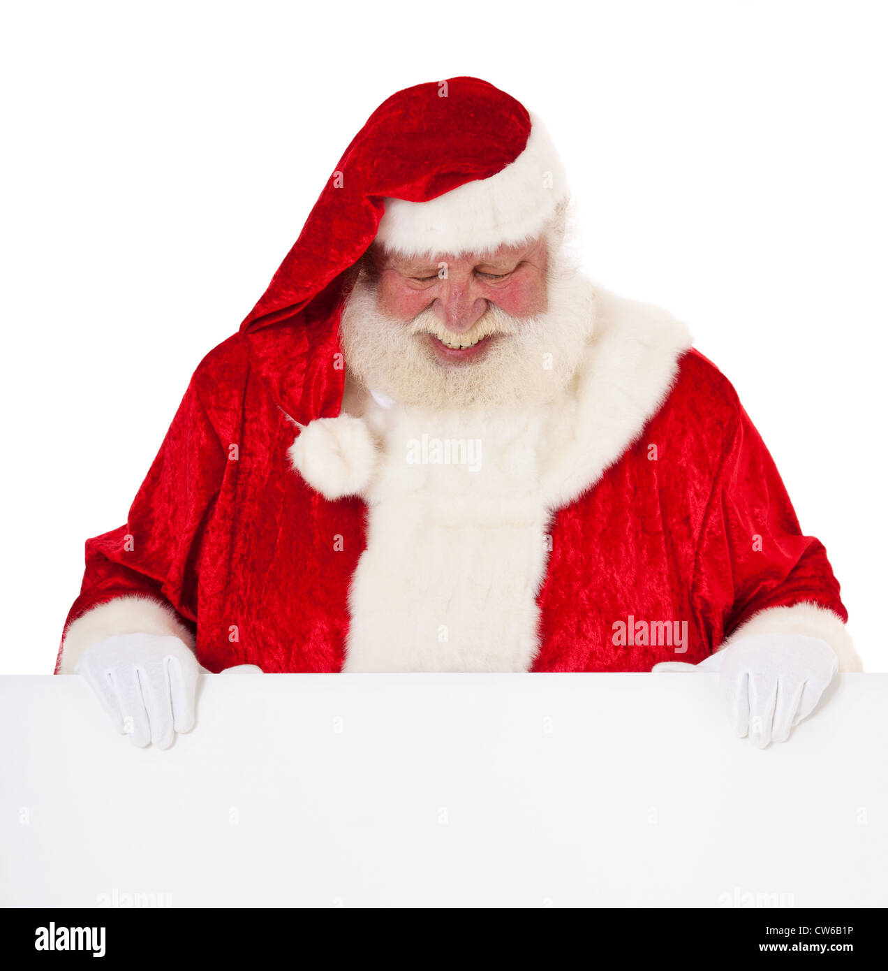 Santa Claus standing behind blank sign. All on white background Stock ...