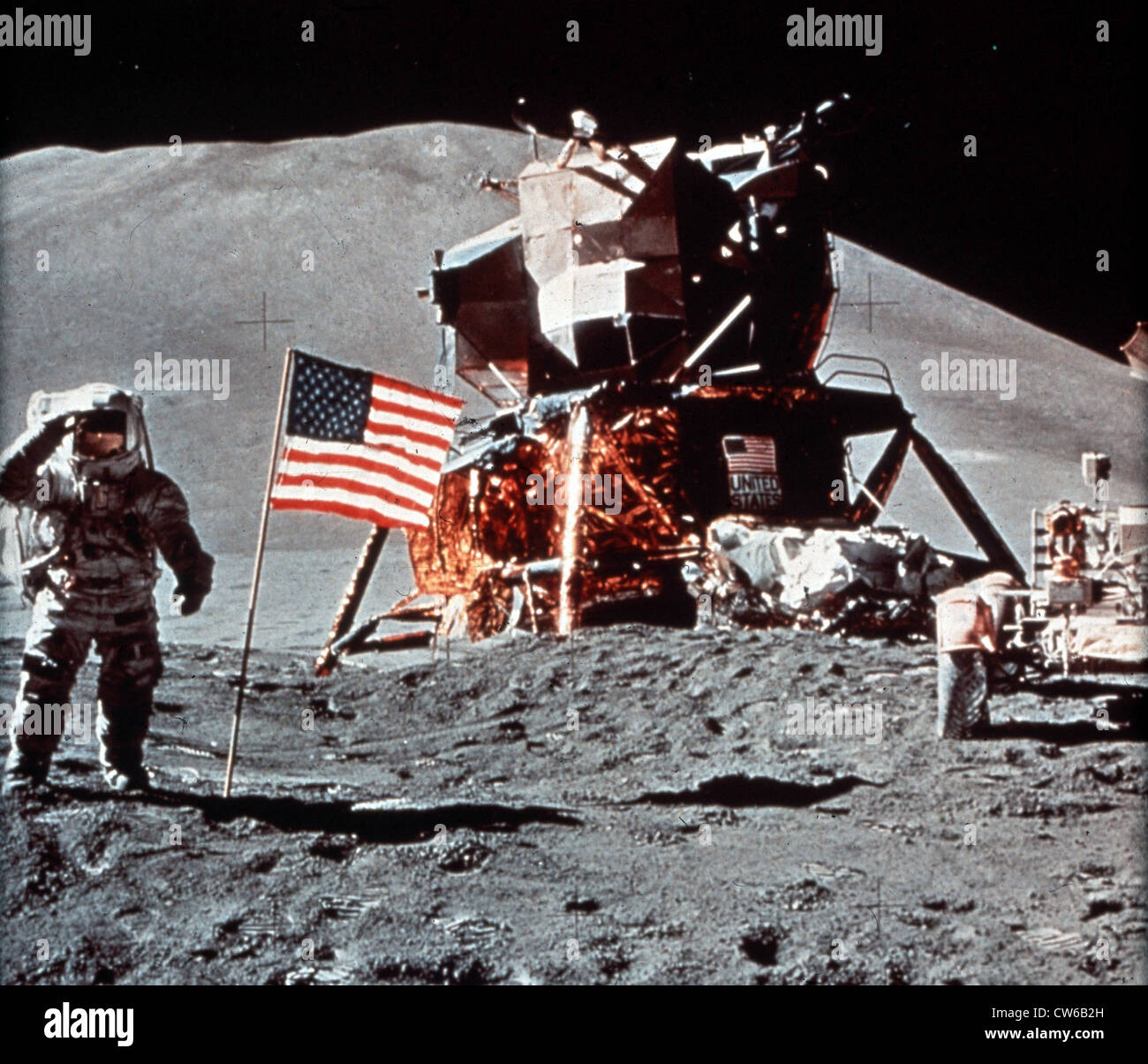Apollo XV. Astronaut James Irwin, L.E.M., Rover on Moon. July 31, 1971 ...
