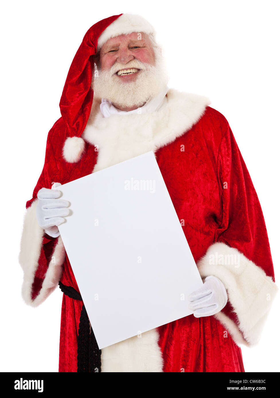 Portrait of Santa Claus in authentic look holding blank white sign. All ...
