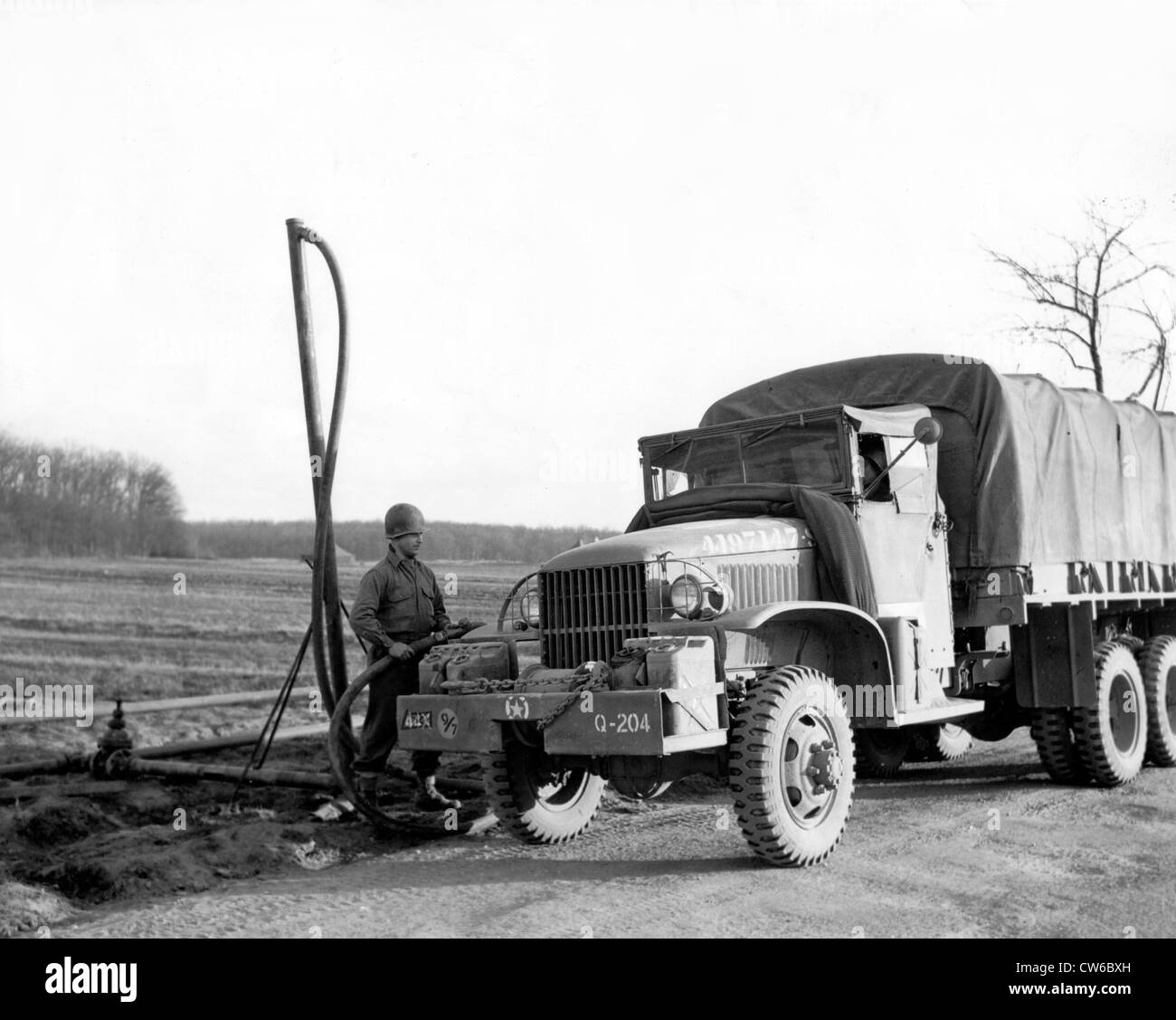 A U.S truck refueled in France (March 21,1945) Stock Photo