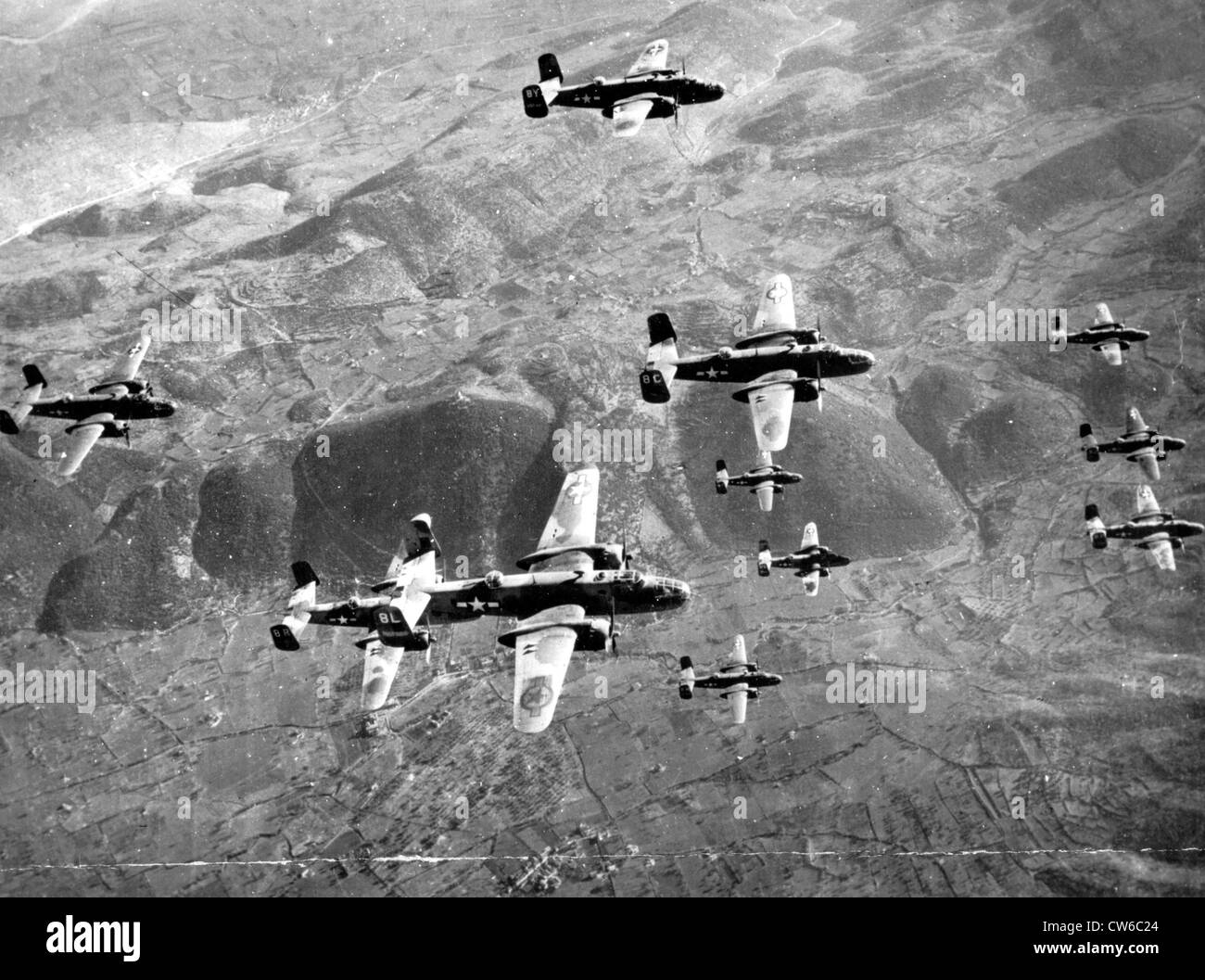 B-25 Mitchells on the way to attack Cassino (Italy), March 18,1944 Stock Photo