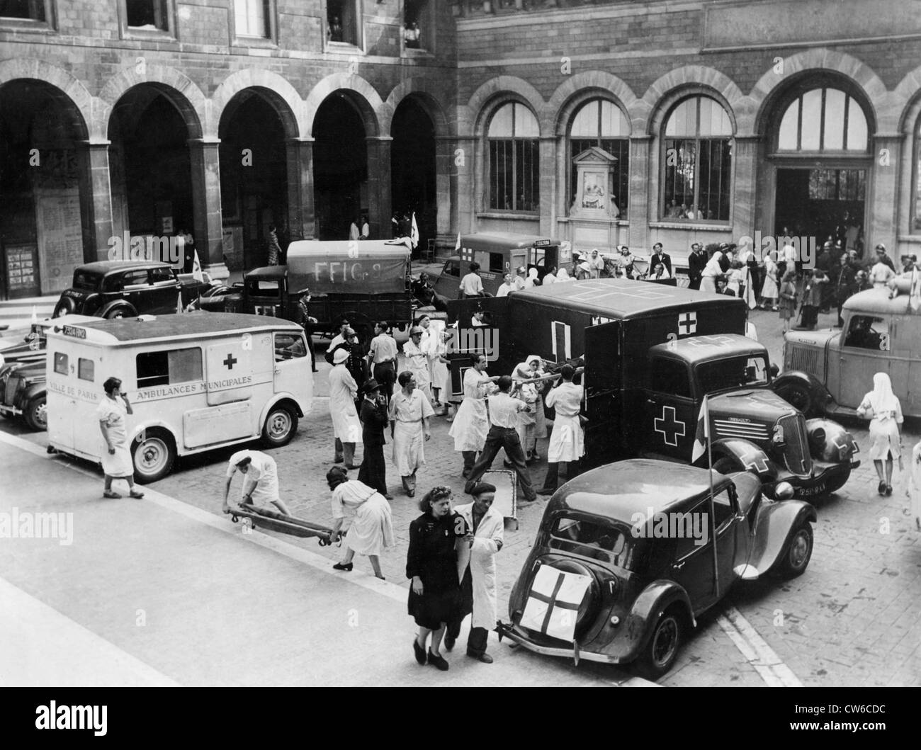 Hotel-Dieu hospital during liberation of Paris, August 25,1944 Stock Photo