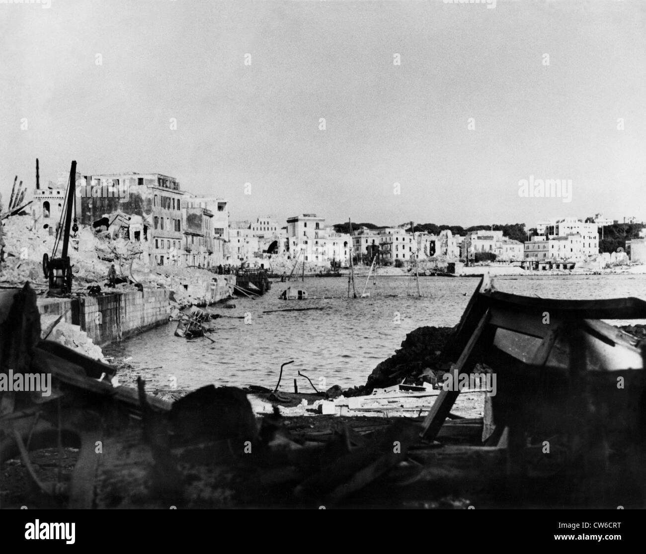 Town docks of Anzio (Italy) after successful Allied landing operations ...