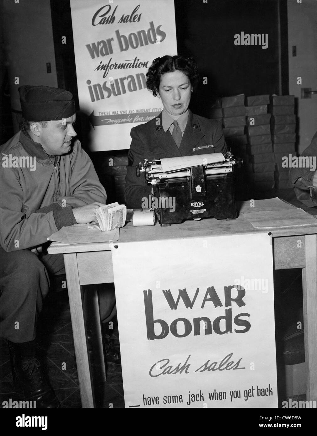 An American officer buys 'War bonds' in Paris (France) November 30, 1944. Stock Photo