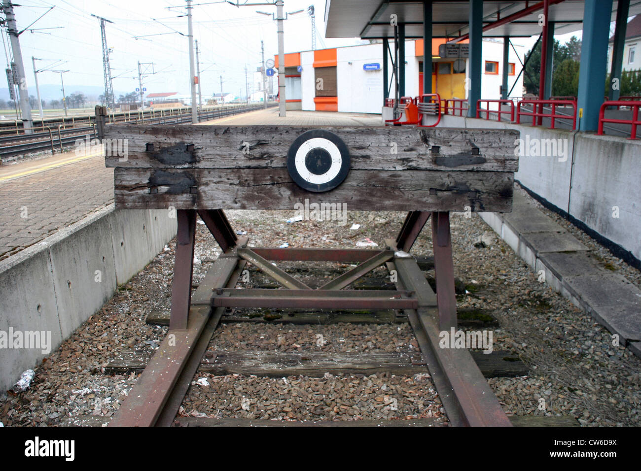 buffer stop at track ending Stock Photo