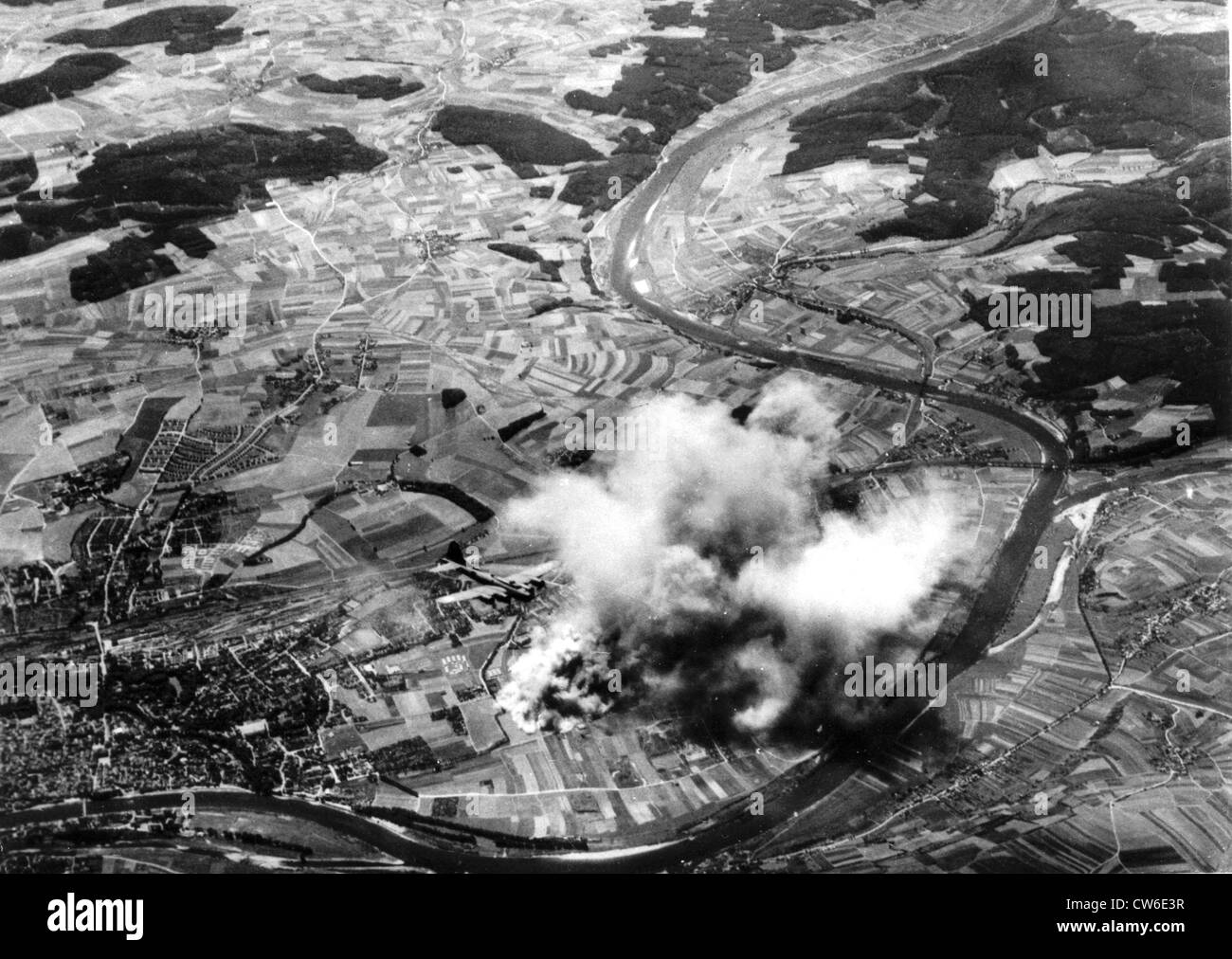 American B-17 attacked an aircraft factory at Regensburg, August 17, 1943 Stock Photo