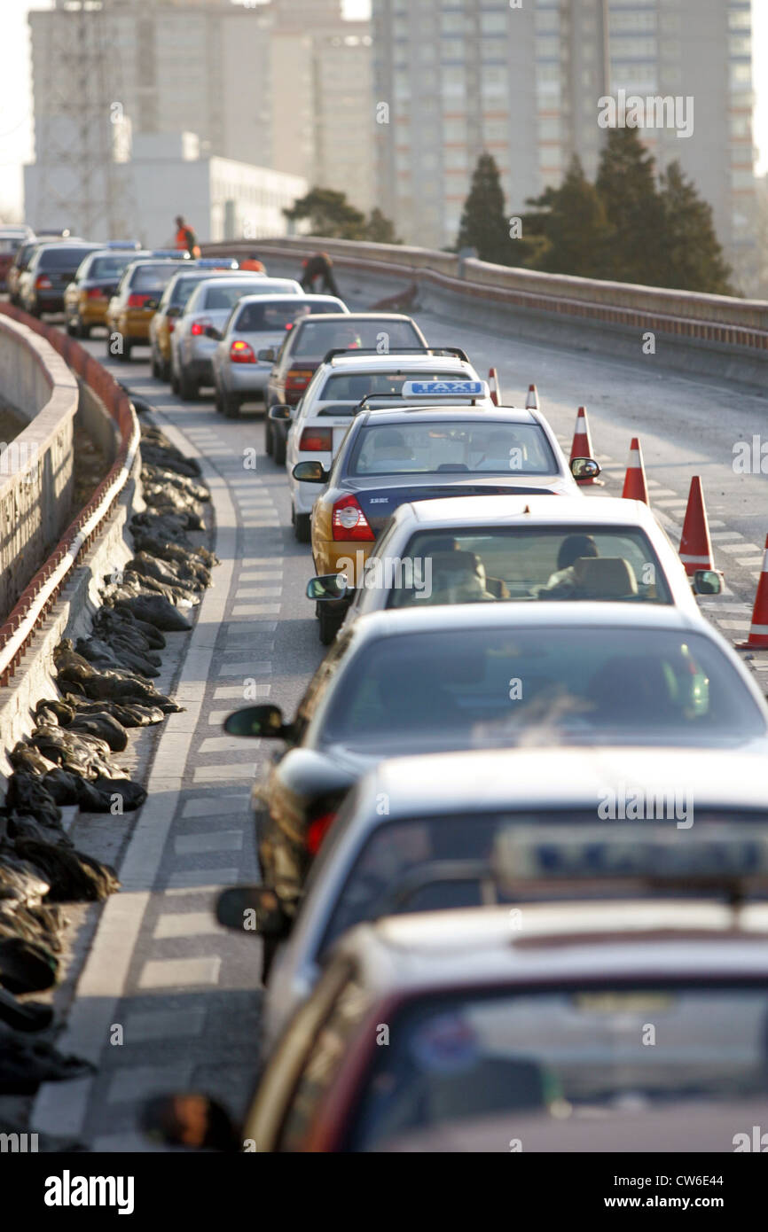Beijing traffic jam due to road construction site Stock Photo