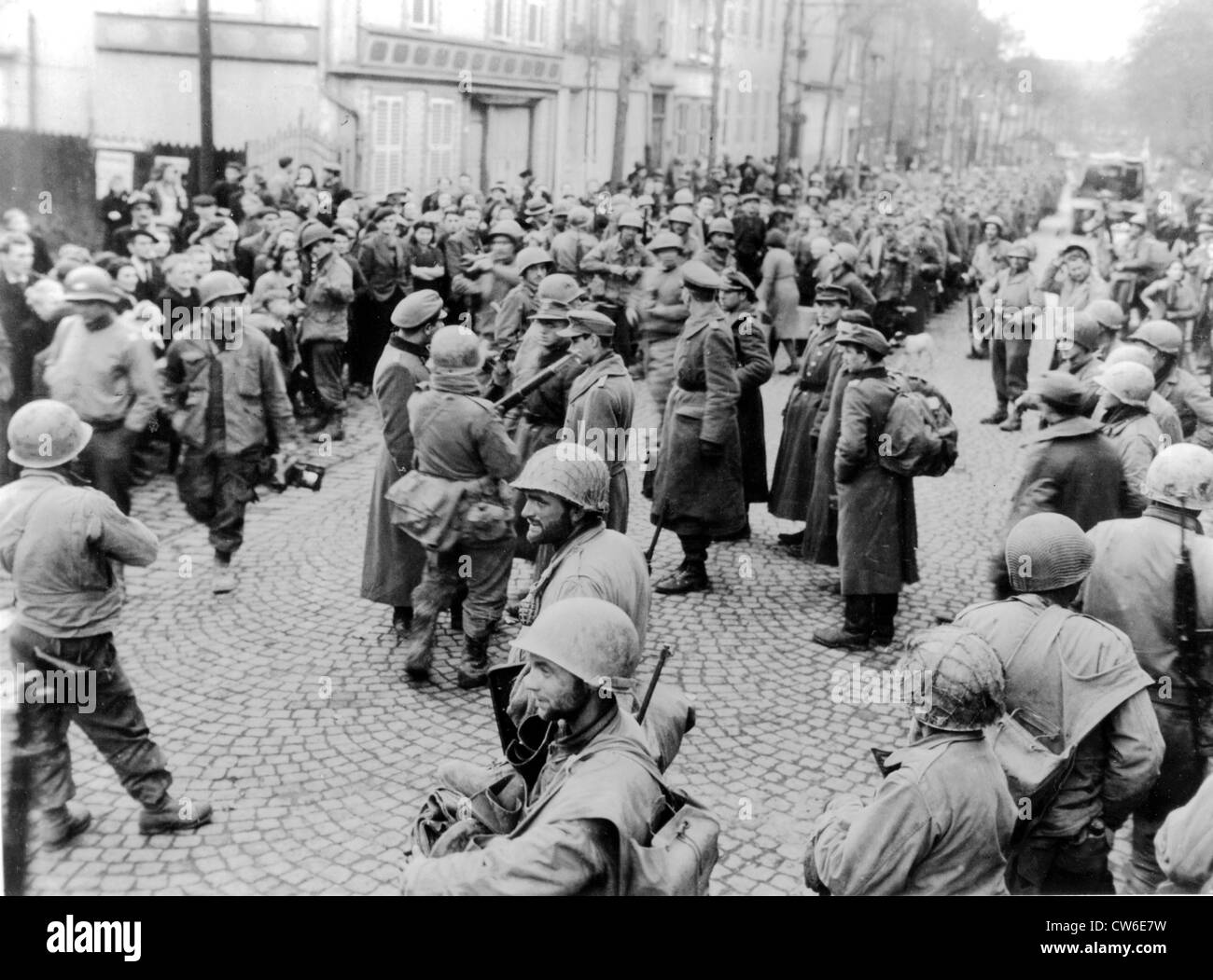 German prisoners  are collected in Metz, November 22, 1944 Stock Photo