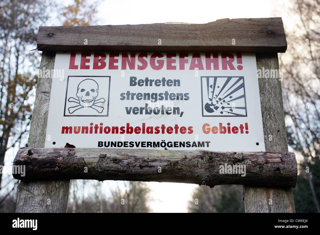 Symbol photo, Warning Sign Danger munition contaminated area Stock Photo