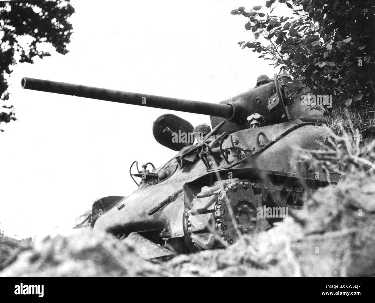 An American Sherman M-4 tank ready for action in France, July 1944 Stock Photo