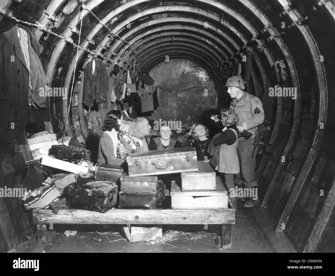 Maginot Line used as home for French refugees, 1944 Stock Photo