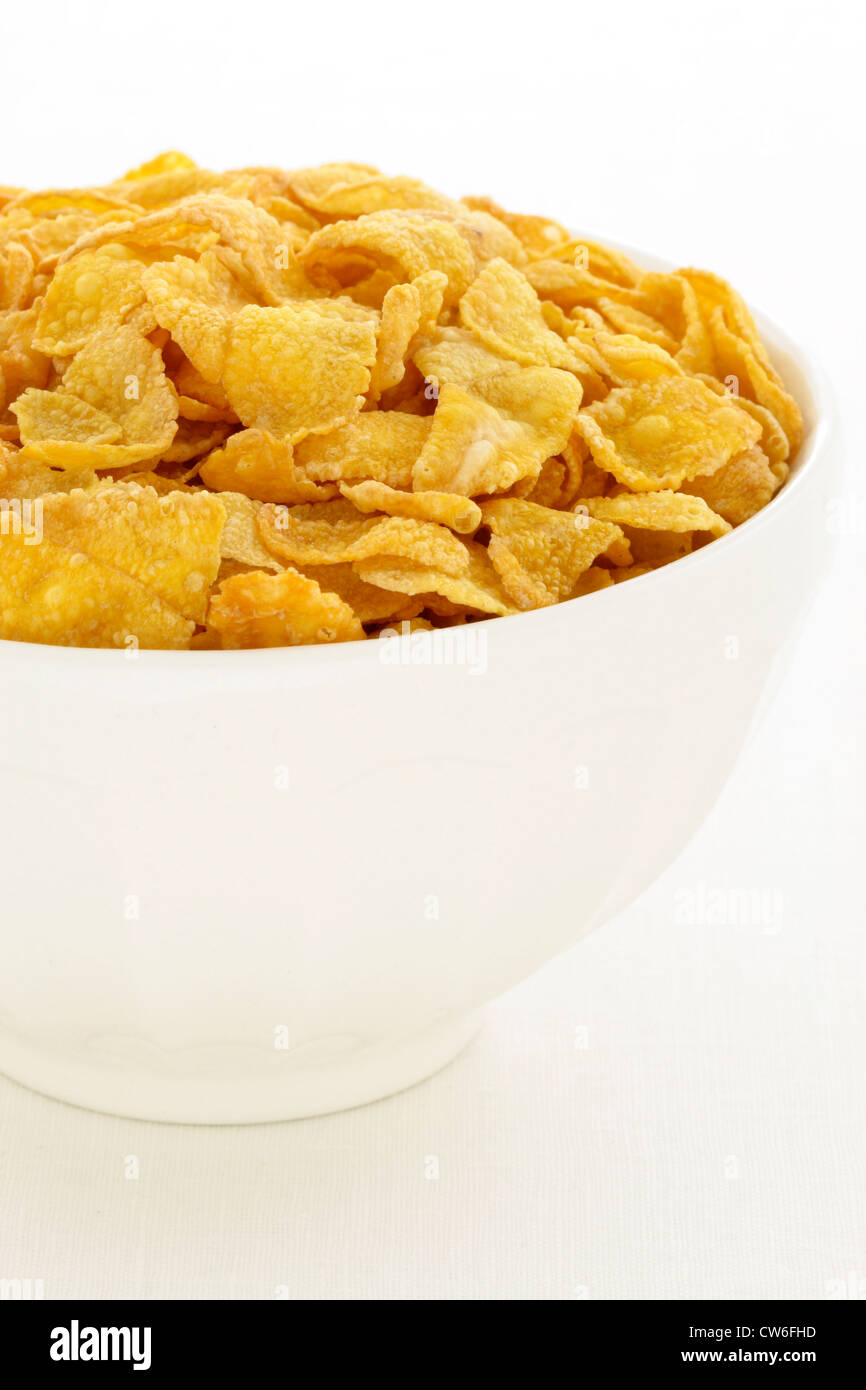 delicious and healthy corn flakes, served in a beautiful French Cafe au Lait Bowl Stock Photo
